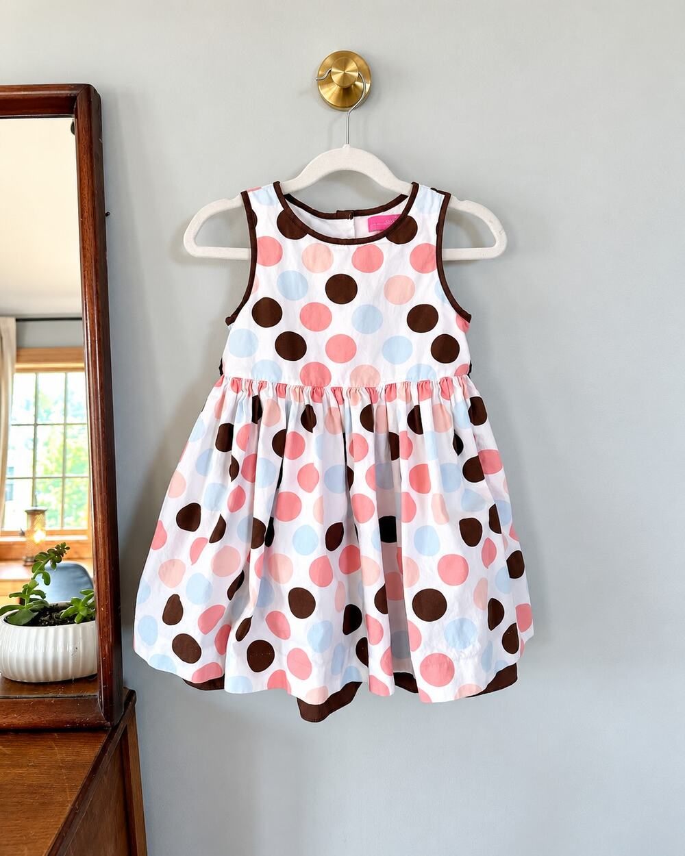 Willi Smith Girls 5T Polka Dot Party Dress Pink Blue Brown Tulle Vintage